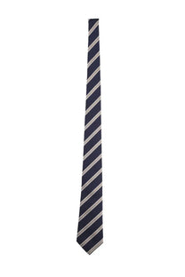 Giorgio Armani men’s silk tie in navy blue with diagonal silver stripes for formal and business wear
