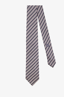 Giorgio Armani men’s silk tie grey with sleek diagonal stripes in soft gray and navy blue and subtle woven texture