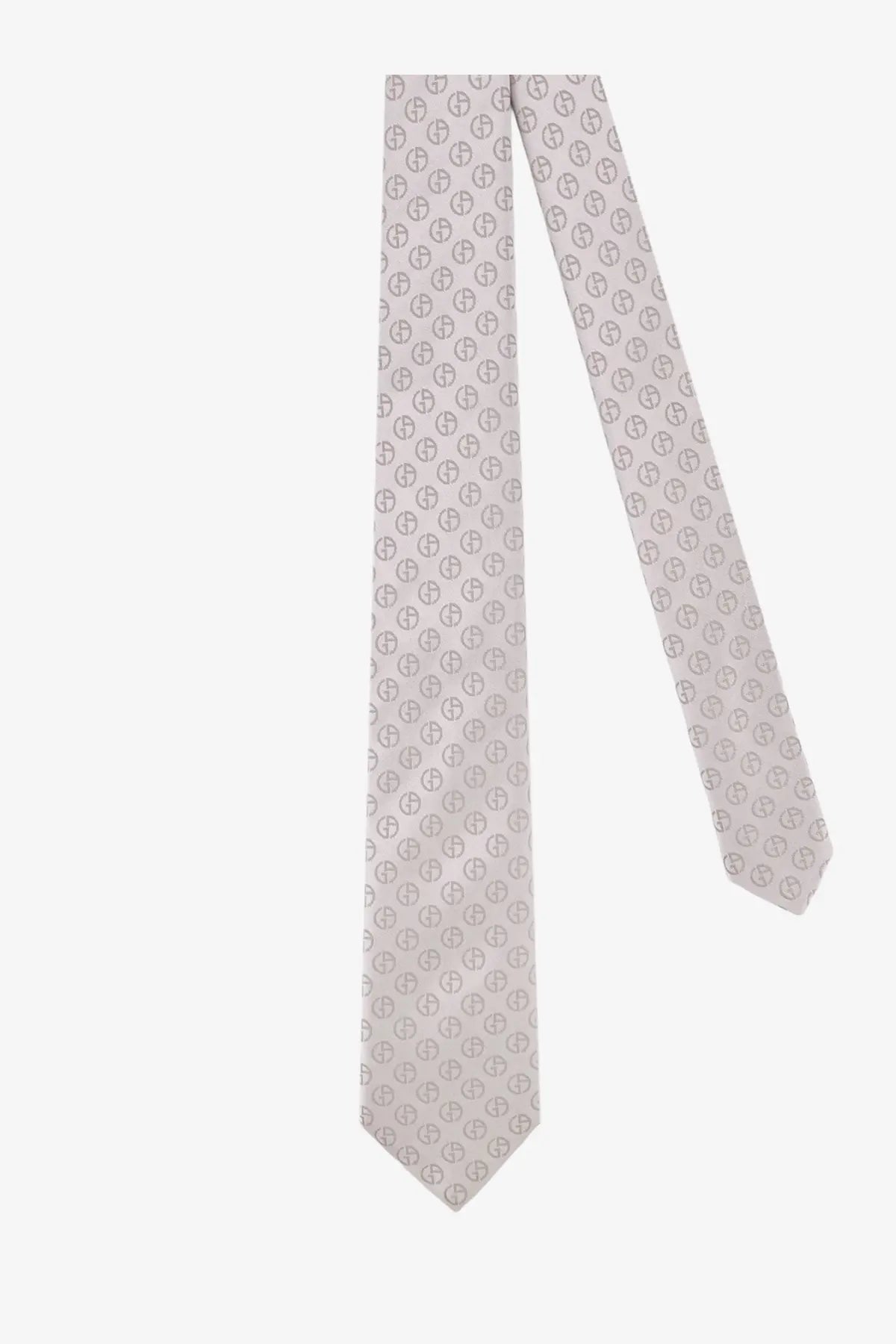Giorgio Armani men’s silk tie silver in light gray with a subtle dark gray geometric pattern