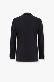 Giorgio Armani men’s Soho virgin wool tuxedo black tailored blazer with structured silhouette and tonal contrast cuffs