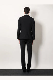 Giorgio Armani men’s Soho virgin wool tuxedo black tailored suit with sleek modern cut and subtle texture