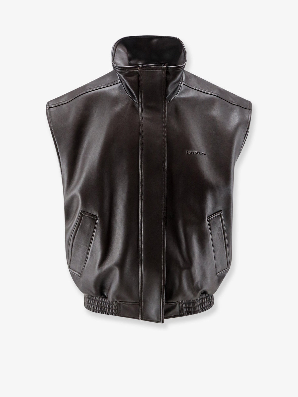 Balenciaga Women's Sleeveless Leather Jacket Brown