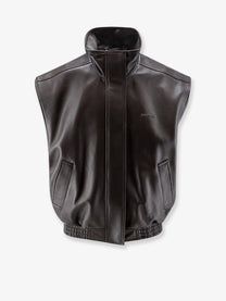 Balenciaga Women's Sleeveless Leather Jacket Brown