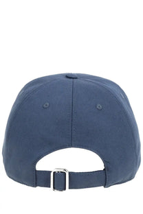 Navy blue cotton Givenchy men’s baseball cap with adjustable strap and silver buckle shown from the back side