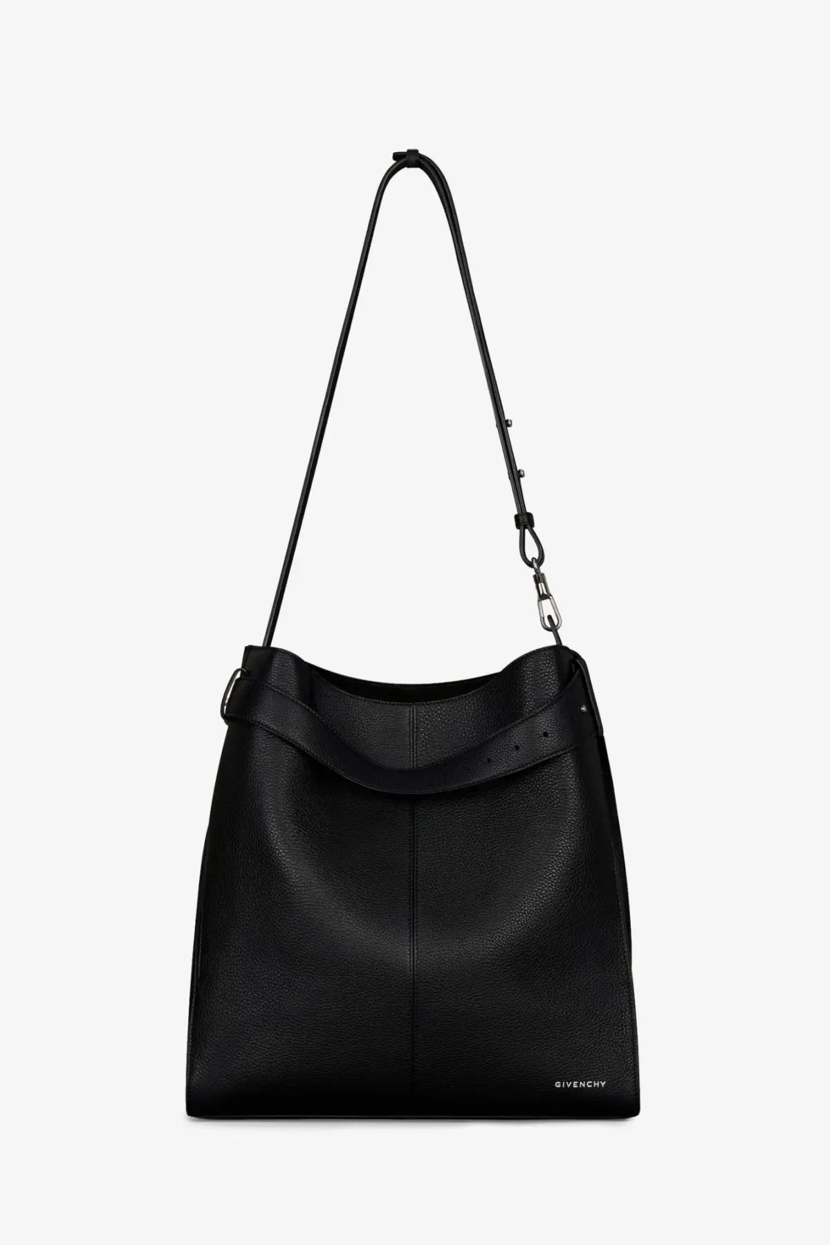Black Givenchy men’s leather belted shoulder bag with textured leather and a long adjustable strap