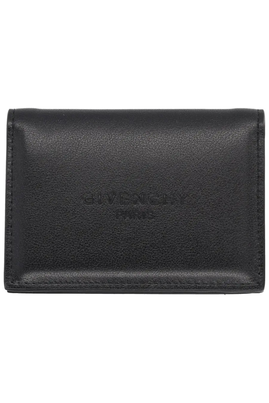 Black Givenchy Paris leather card case with embossed branding from Givenchy men’s card holder Antigona collection