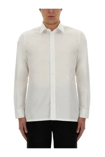 Givenchy men’s classic white dress shirt with crisp long sleeves, classic collar, and button-down front closure