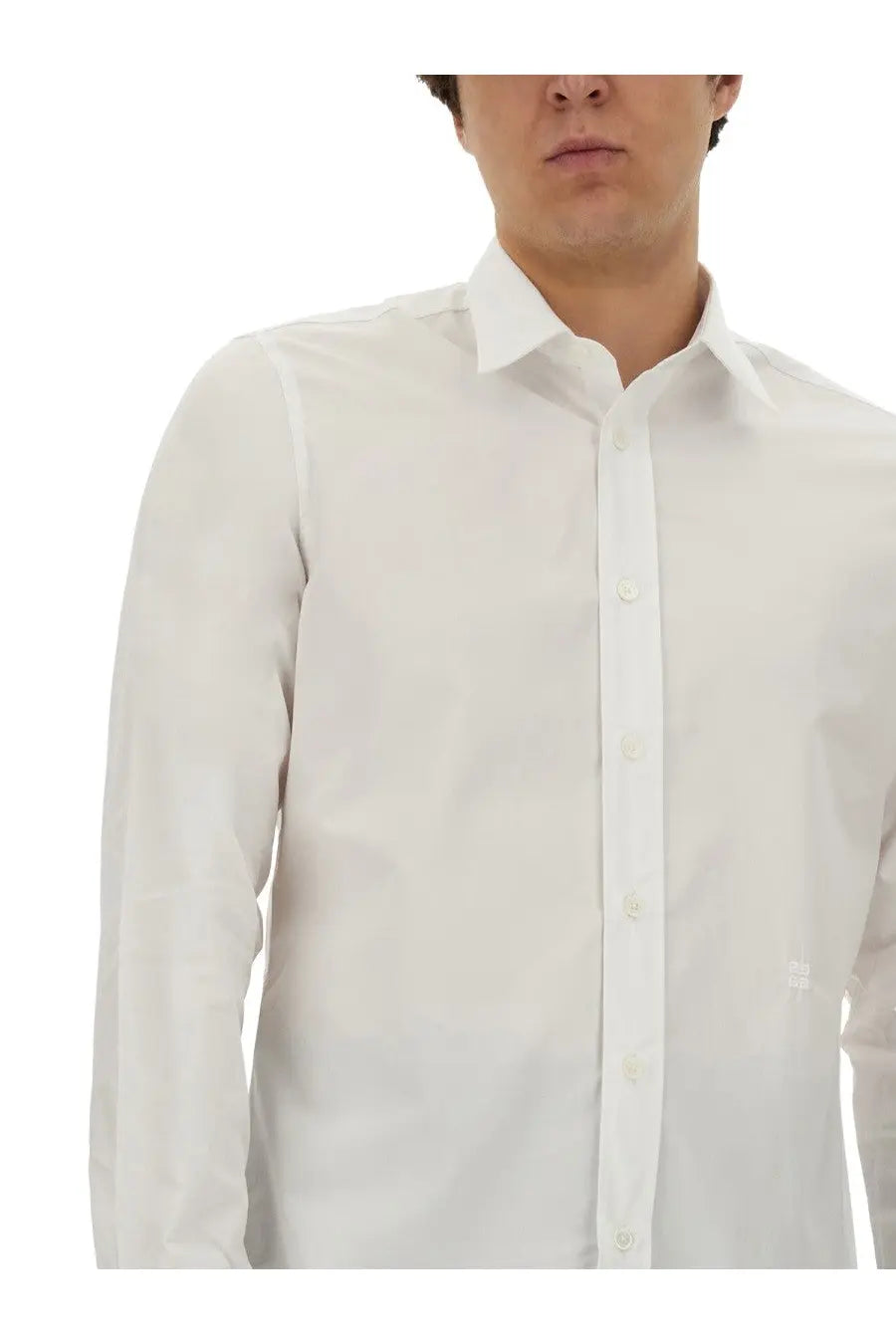 Givenchy men’s classic white dress shirt with a crisp white fabric, classic collar, and button-down front