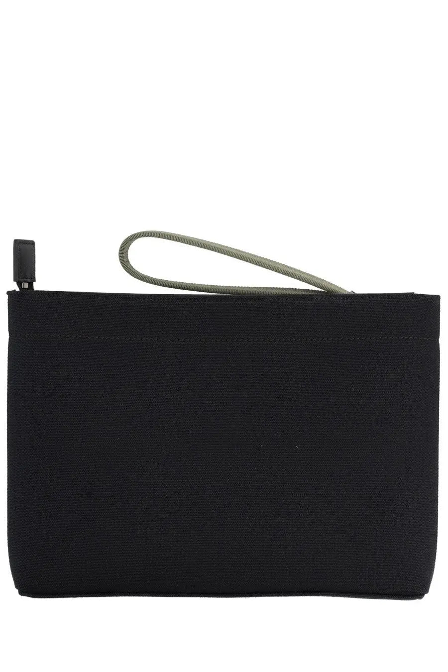 Givenchy men’s clutch bag black woven fabric pouch with gray wrist strap and black zipper pull