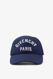 Navy blue Givenchy Paris cotton baseball cap with white embroidered lettering for men