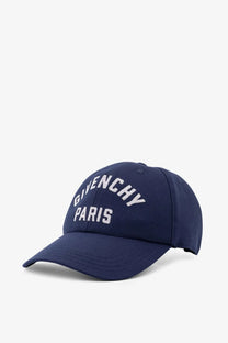 Navy blue Givenchy men’s cotton baseball hat with white embroidered logo from Paris collection