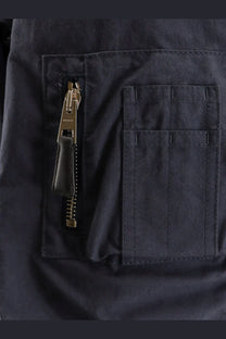 Givenchy men’s dark navy cotton blend bomber jacket with gold-tone zipper and black leather pull tab