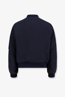 Givenchy men’s blue cotton blend bomber jacket with dark navy ribbed cuffs and waistband front view