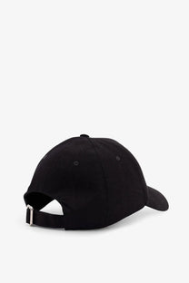 Givenchy men’s black cotton baseball cap with curved brim and silver-tone adjustable strap buckle shown from the back