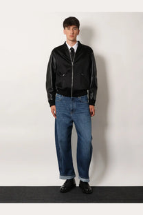 Givenchy men’s black bomber jacket with leather sleeves cotton and nylon front zipper for stylish outerwear