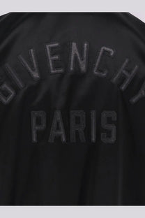 Black Givenchy Paris bomber jacket featuring embroidered lettering made of cotton and nylon for men