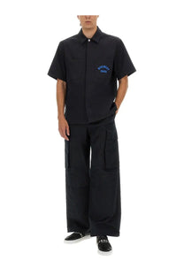 Black Givenchy Paris short-sleeved cotton shirt with button-down collar and embroidered chest pocket logo