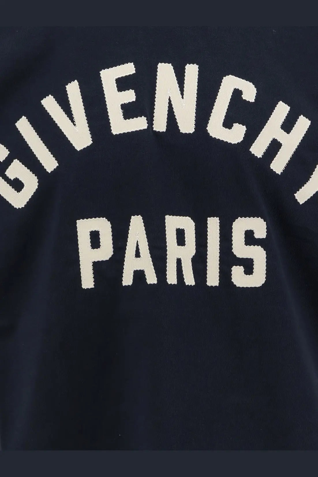 Dark navy Givenchy Paris bomber jacket with cream-colored embroidered lettering and cotton material for men