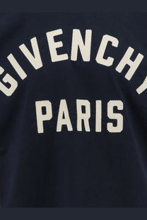 Dark navy Givenchy Paris bomber jacket with cream-colored embroidered lettering and cotton material for men