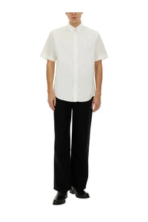 Givenchy men’s white cotton short-sleeved button-down shirt with subtle embroidered logo on the left chest