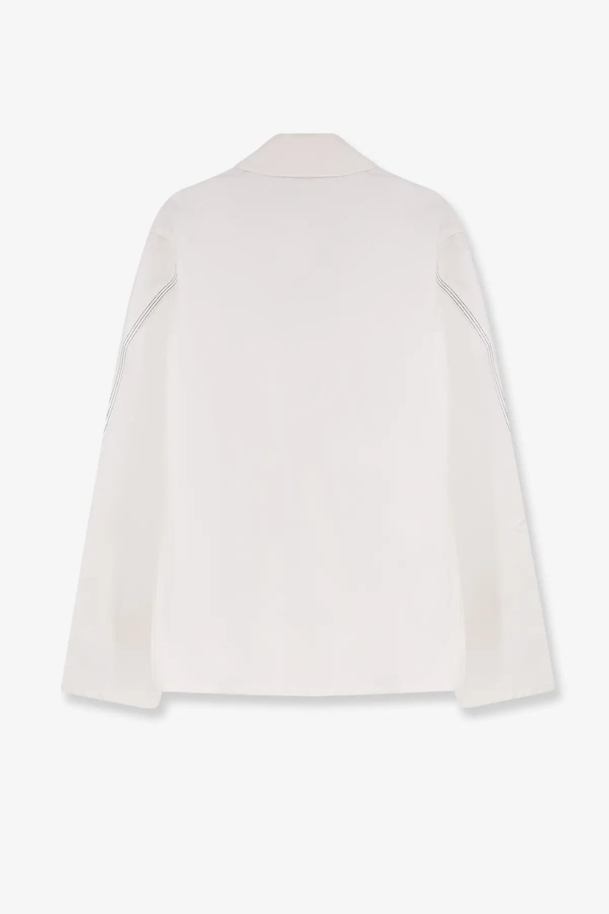 Givenchy men’s off-white minimalist blazer with subtle diagonal stitching on sleeves in denim jacket style