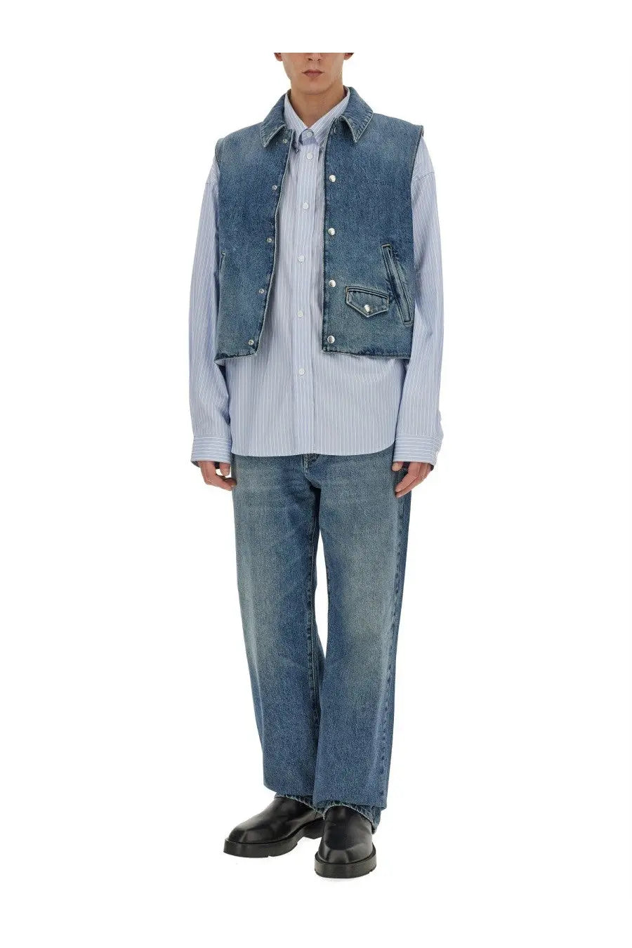 Givenchy men’s blue denim vest with button closures and front pockets made from durable denim material