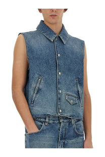 Givenchy men’s blue denim sleeveless vest with collar and button-front closure for casual wear