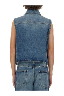 Givenchy men’s blue denim vest with collar sleeveless design and stitched seams for casual wear
