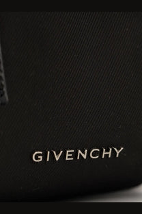 Givenchy men’s essential nylon belt bag black with textured fabric surface and silver logo embossed at the bottom
