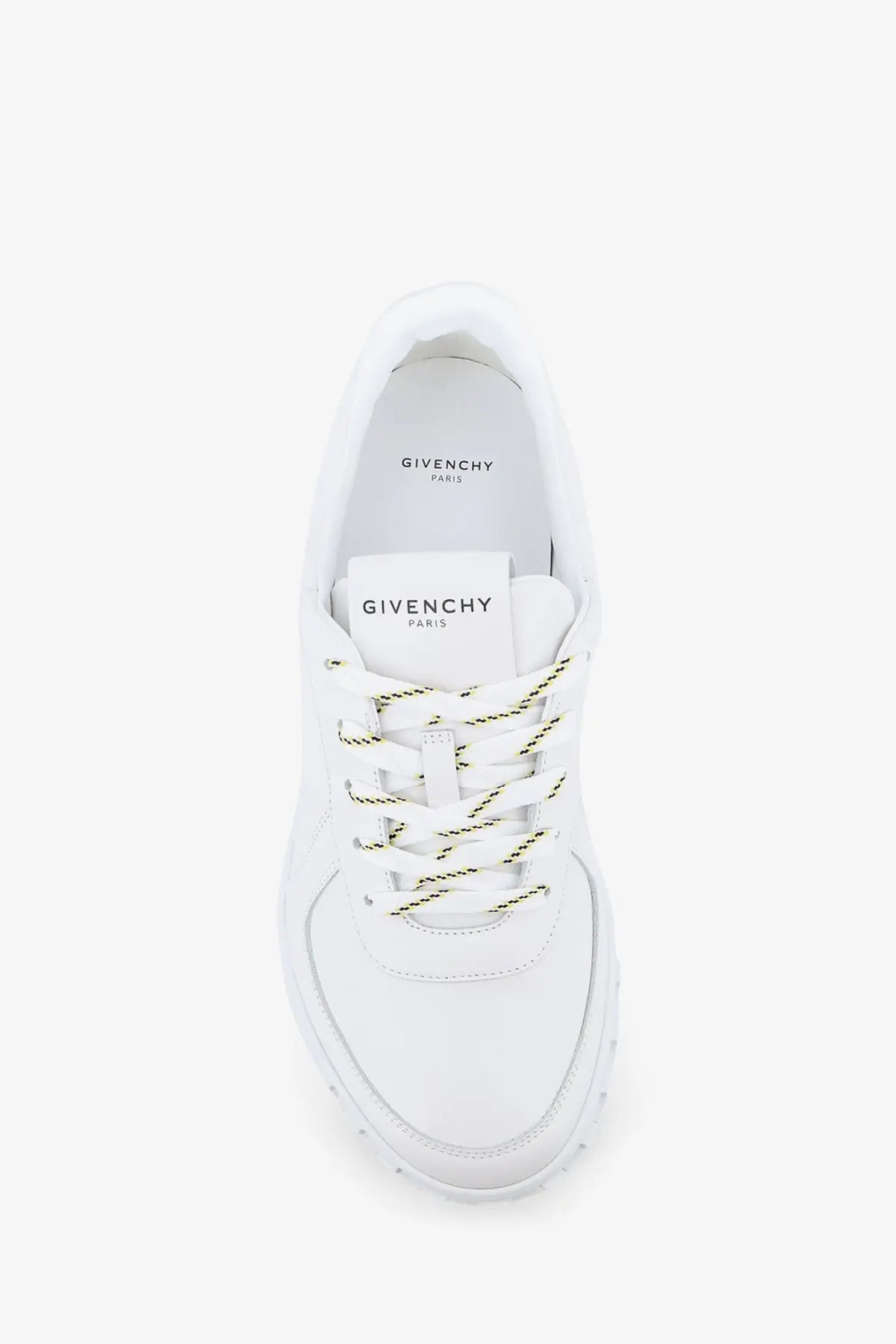 Givenchy men’s glide runner leather sneakers white with subtle green thread accents on the laces