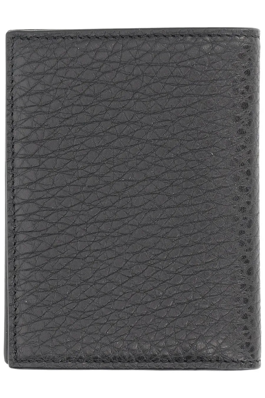Black textured leather card holder with visible stitching along edges givenchy men’s grain leather accessory