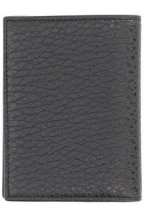 Black textured leather card holder with visible stitching along edges givenchy men’s grain leather accessory