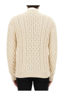Cream-colored cable-knit sweater with textured pattern and ribbed cuffs from givenchy men’s jersey beige collection