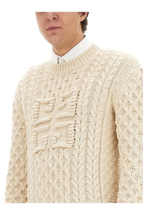 Givenchy men’s jersey beige cream cable-knit sweater with textured pattern and decorative chest patch