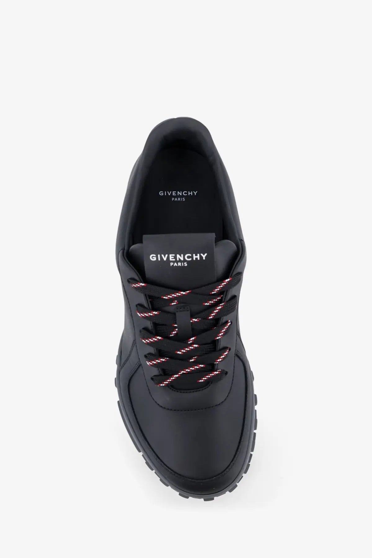 Givenchy men’s black leather sneaker with subtle pink thread detailing on the laces for stylish wear