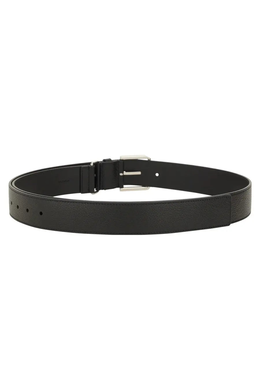 Givenchy men’s long black leather belt with a silver-toned buckle for stylish and versatile wear