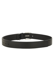 Givenchy men’s long black leather belt with a silver-toned buckle for stylish and versatile wear