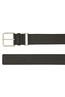 Givenchy men’s long black leather belt with a silver-toned rectangular buckle for formal or casual wear