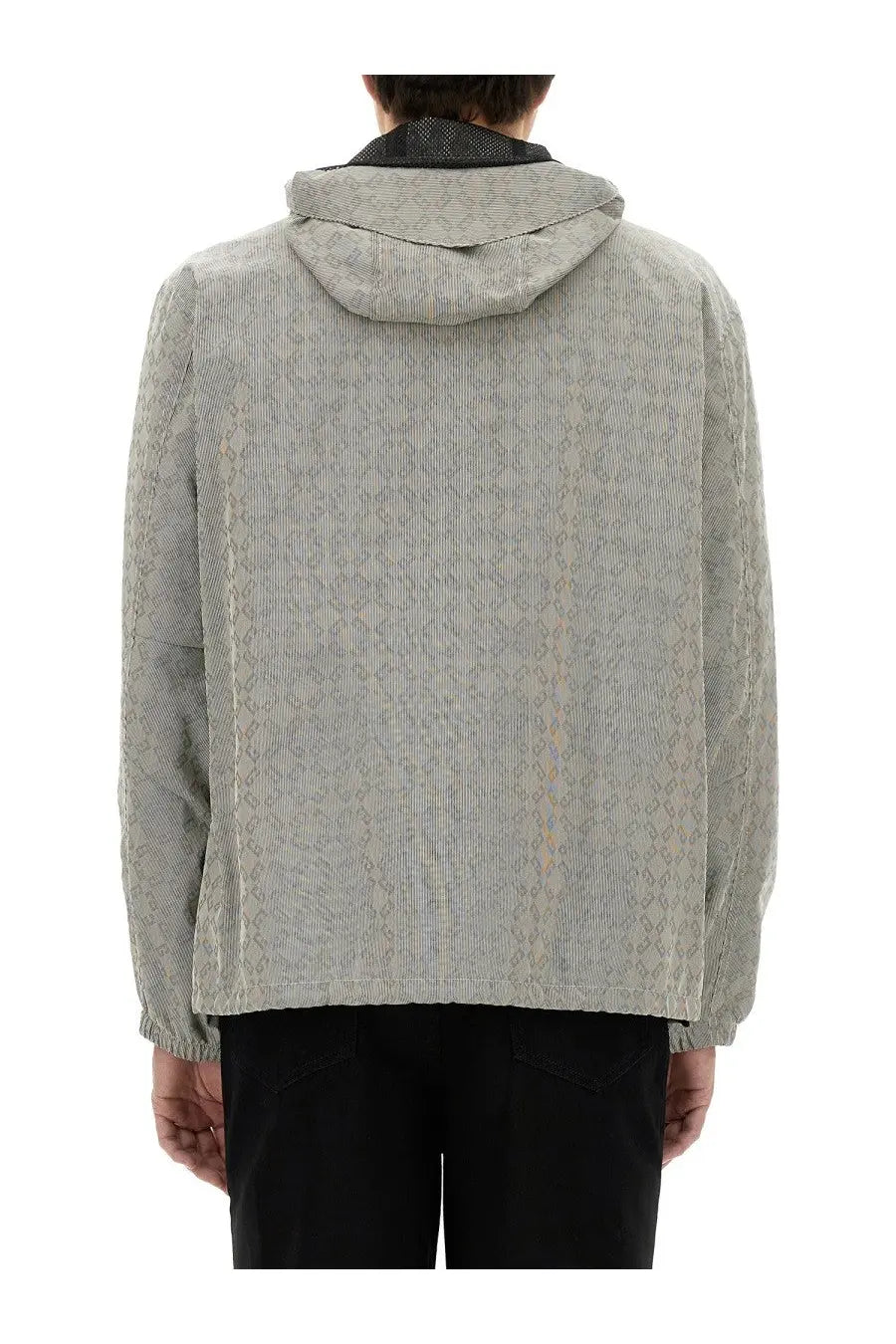 Givenchy men’s light gray corduroy jacket with subtle snakeskin pattern and ribbed cuffs in monogram jacquard design