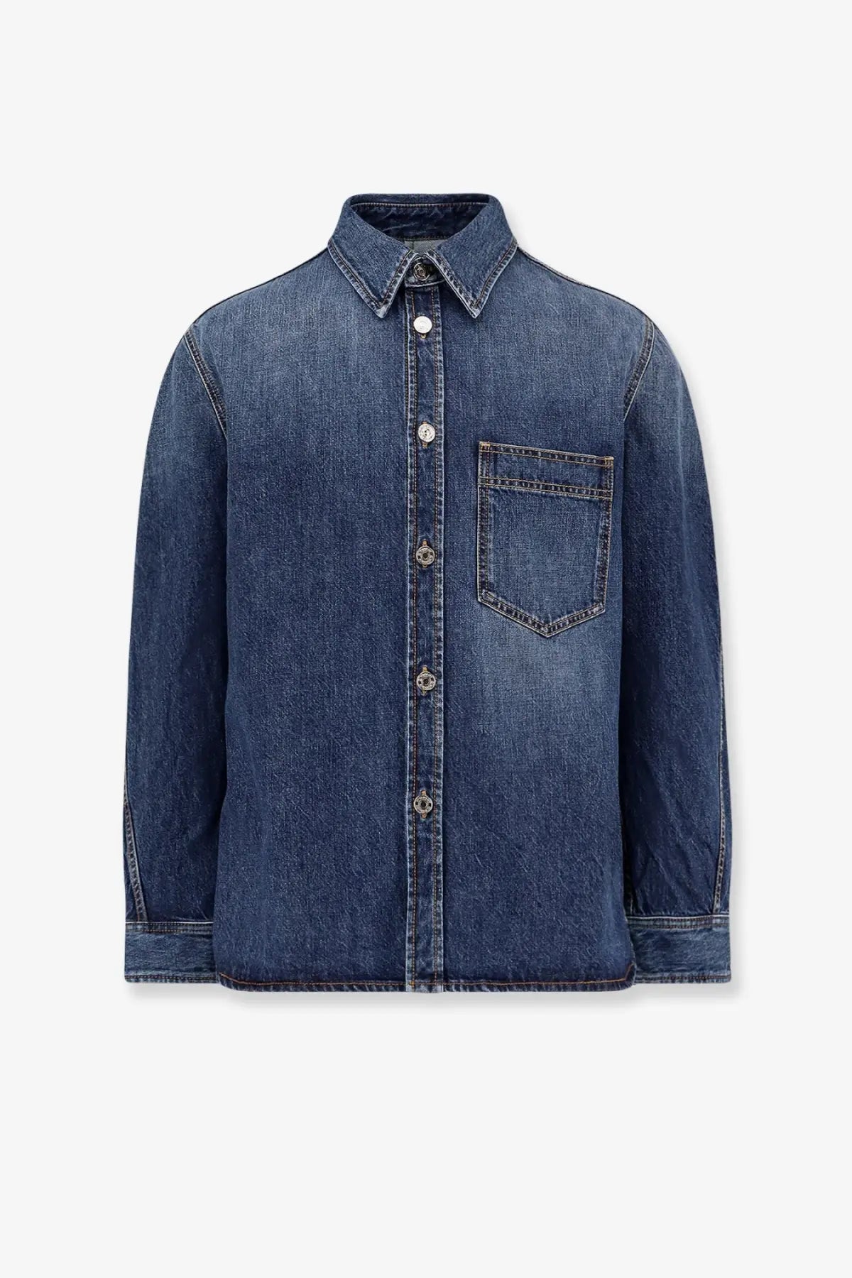 Givenchy men’s overshirt denim shirt blue classic button up with collar chest pocket and silver buttons