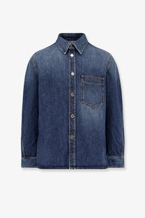 Givenchy men’s overshirt denim shirt blue classic button up with collar chest pocket and silver buttons