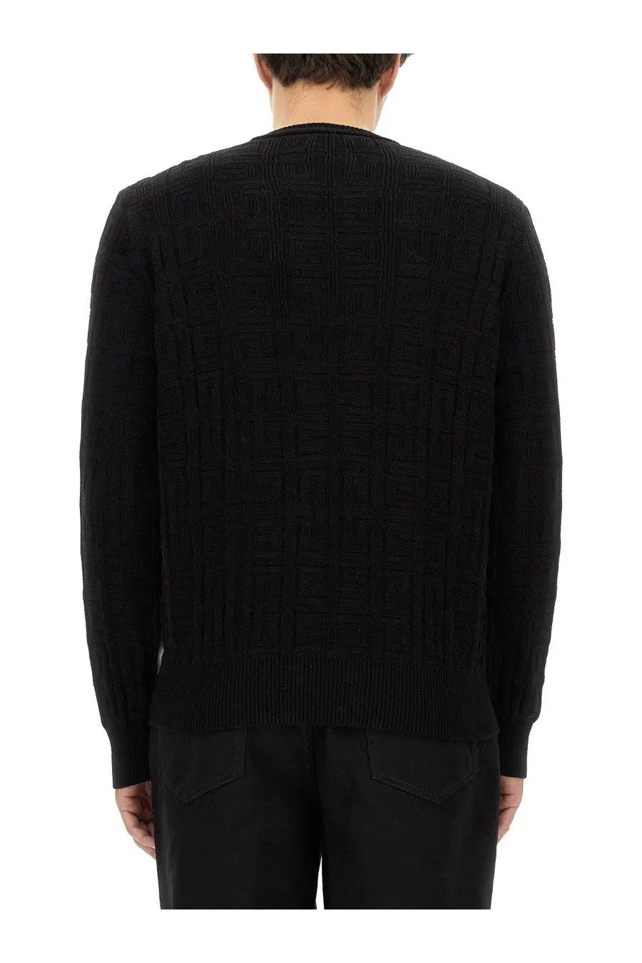 Givenchy men’s regular fit black knit sweater with ribbed crew neckline and cuffs in textured fabric