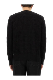 Givenchy men’s regular fit black knit sweater with ribbed crew neckline and cuffs in textured fabric