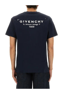 Navy blue givenchy men’s regular fit t-shirt with white printed text on the back