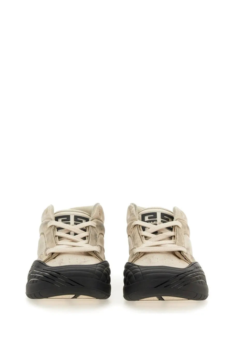 Givenchy men’s skate sneaker white with beige and black chunky textured upper and matching lace colorway