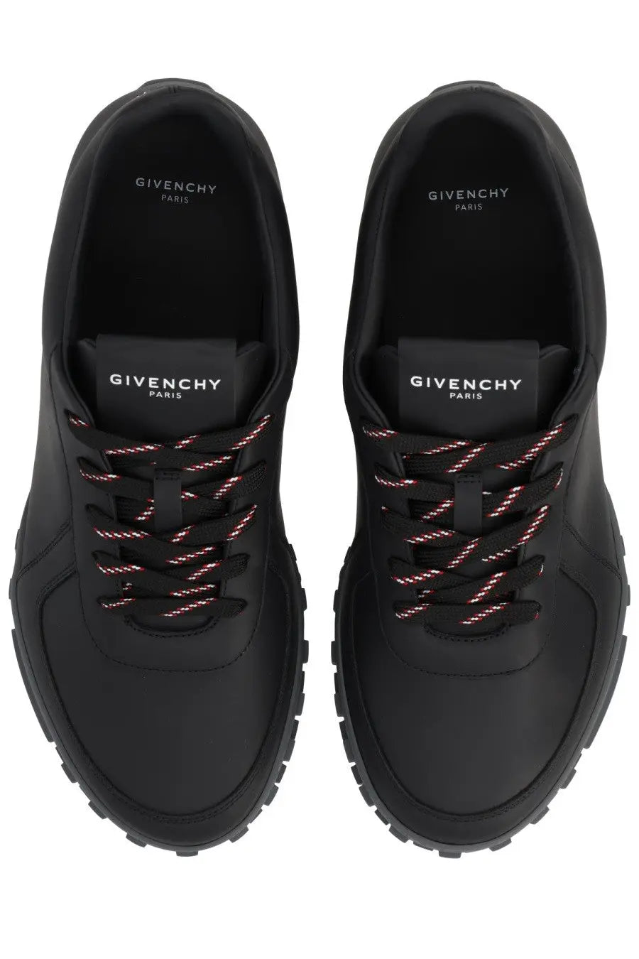 Black Givenchy Men’s sneaker Glide with subtle red and white striped laces for stylish casual wear