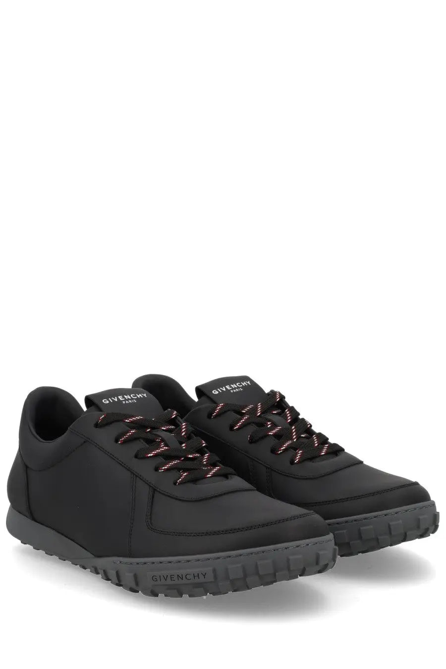 Givenchy men’s sneaker glide black with subtle red stitching on laces and a textured rubber sole