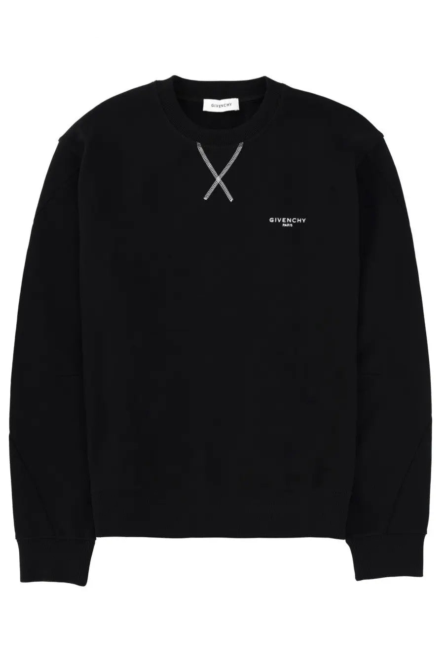 Givenchy men’s black sweatshirt featuring a white embroidered x and givenchy paris logo on the chest