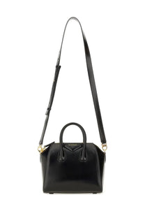 Givenchy women’s borsa antigona mini handbag in black glossy leather with gold tone hardware