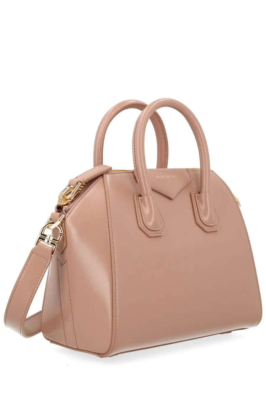 Givenchy women’s borsa antigona mini blush pink leather handbag with gold hardware and structured top handles